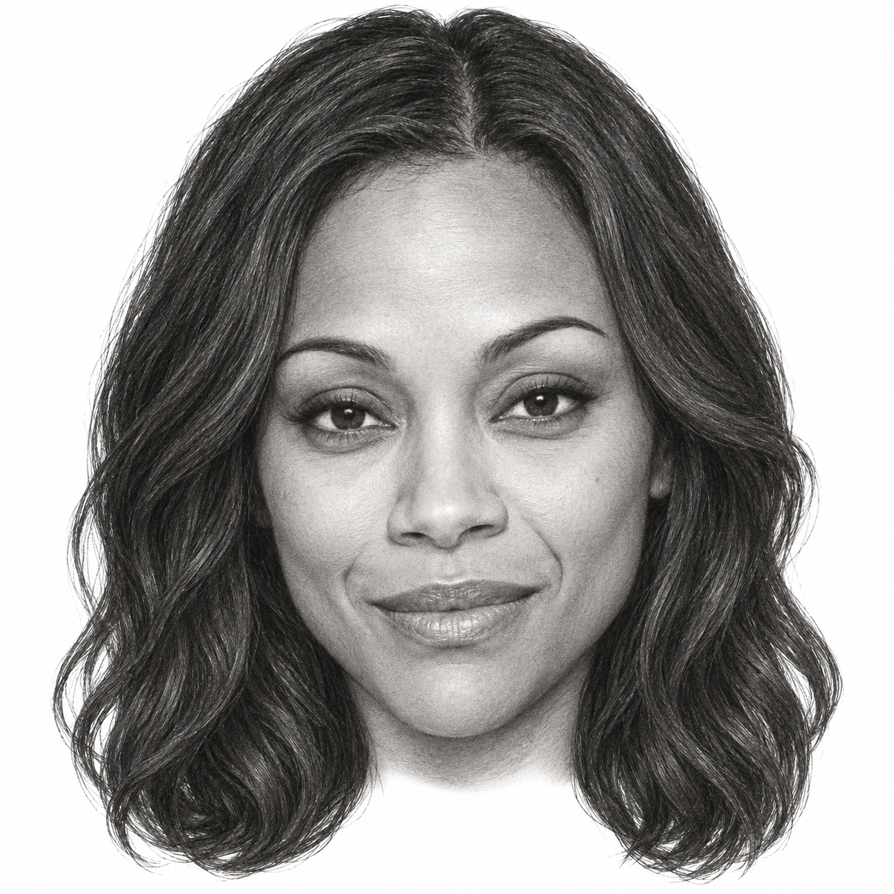 Graphite head portrait of Zoe Saldana