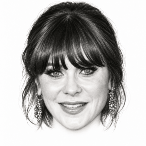 AI-assisted pencil portrait of Zooey Deschanel